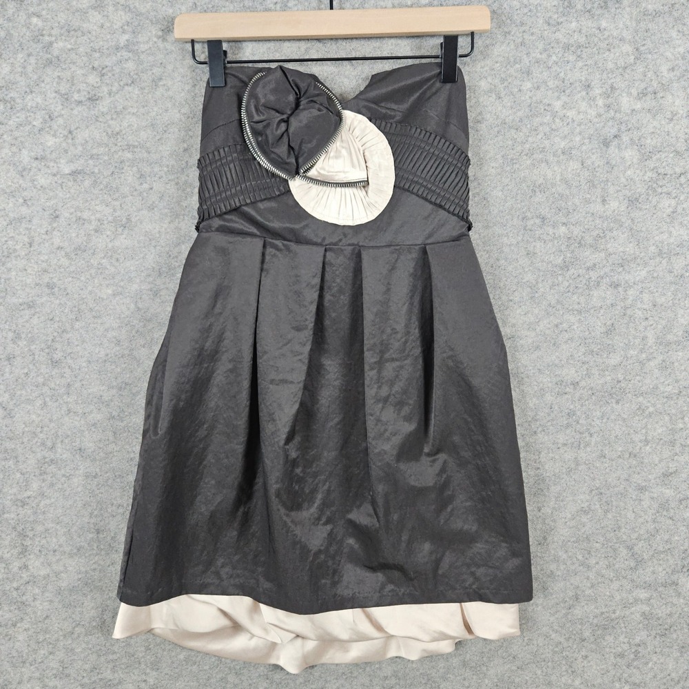 Lulumari/Luluvia Strapless Ruched Zipper Detail Pleated Hem Dress‎ Brown Size M